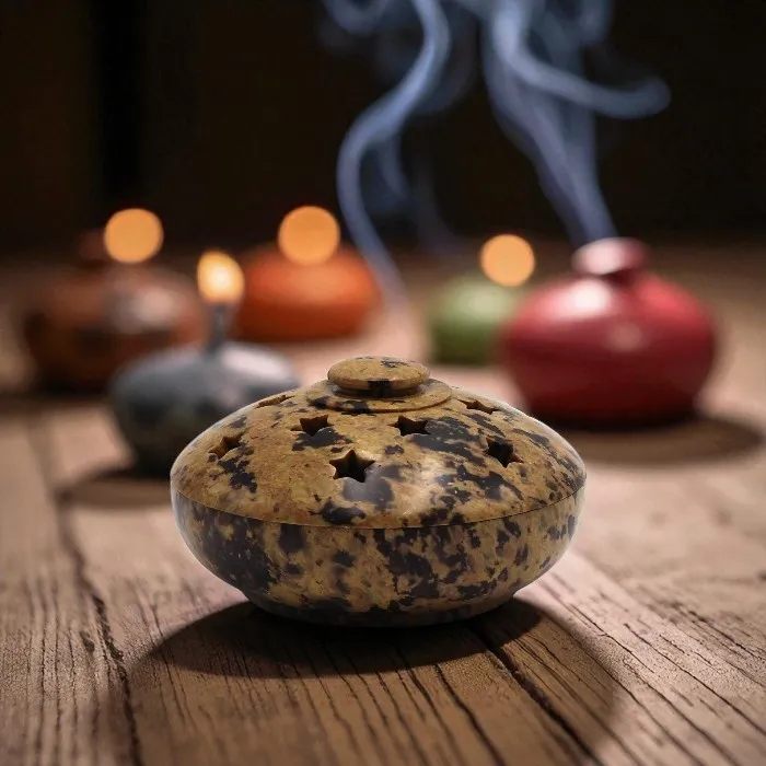 Soapstone cone incense burner (stars)