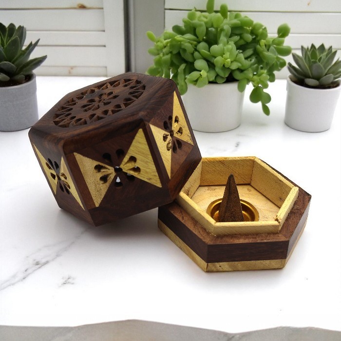 Wooden box incense holder (two tone)