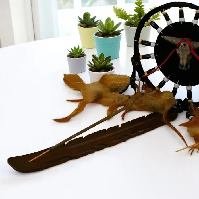 Feather wood incense Holder