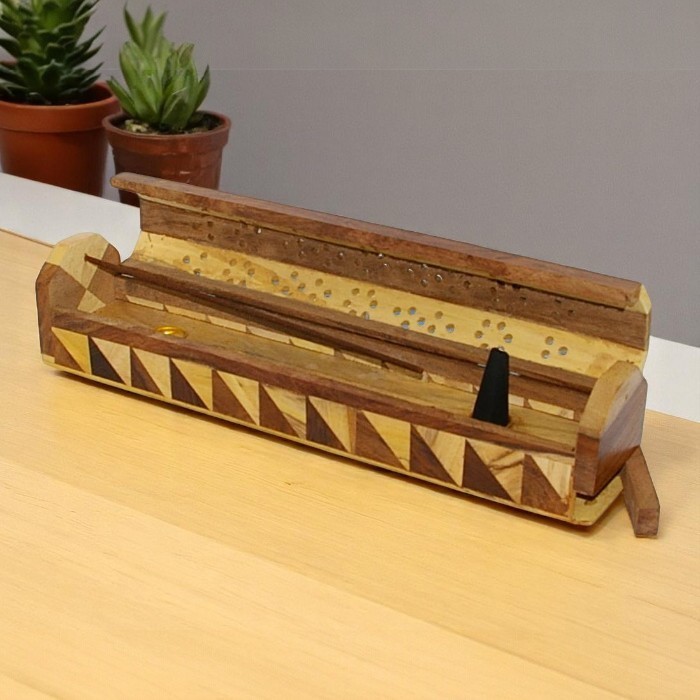 Coffin wood incense holder (two tone)