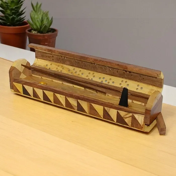 Coffin wood incense holder (two tone)